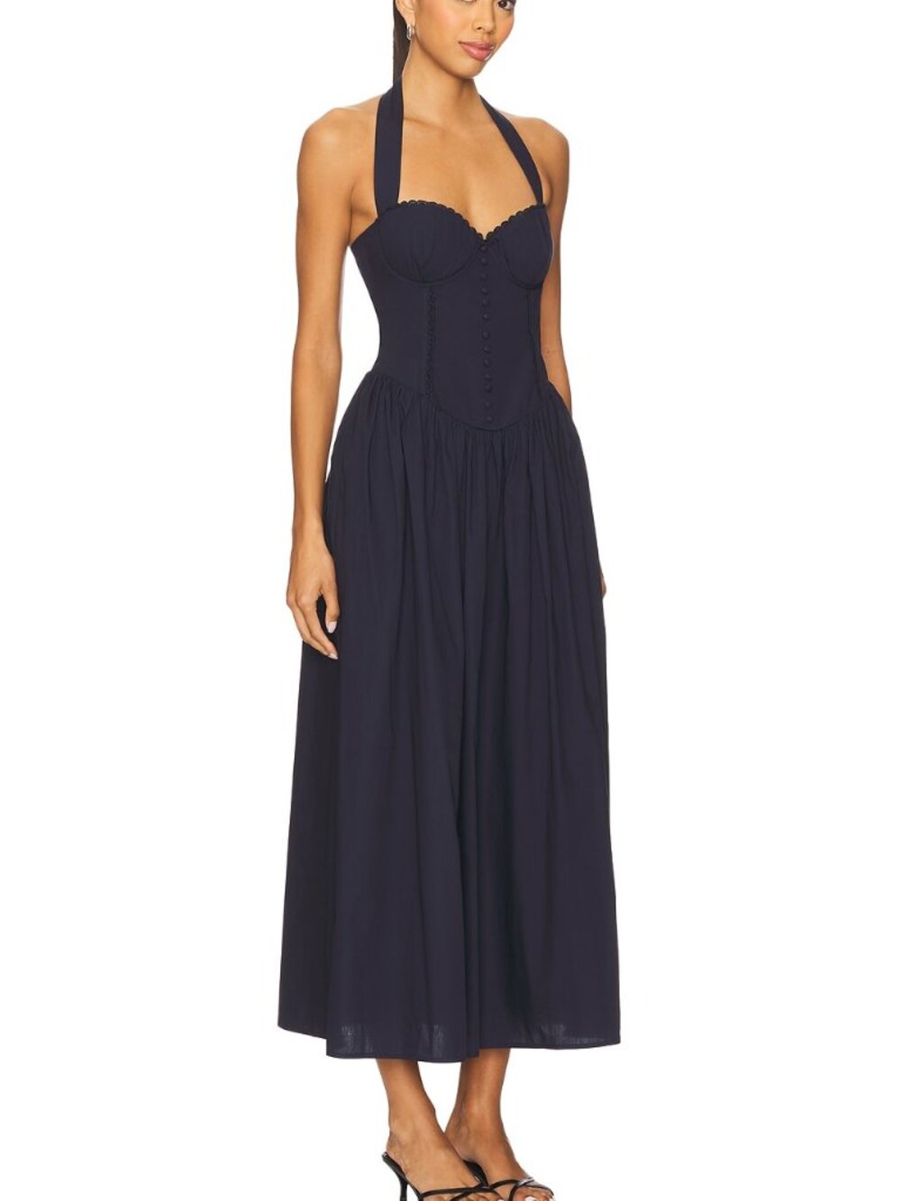 Runaway The Label Adaline Midi Dress in Navy blue cotton corset cottage